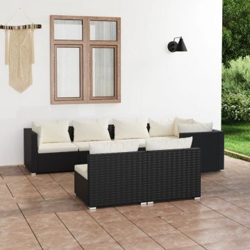 vidaXL Set mobilier de grădină cu perne, 7 piese, negru, poliratan