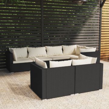 vidaXL Set mobilier de grădină cu perne, 7 piese, negru, poliratan