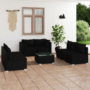 vidaXL Set mobilier de grădină cu perne, 7 piese, negru, poliratan