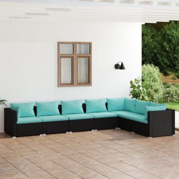 vidaXL Set mobilier de grădină cu perne, 7 piese, negru, poliratan