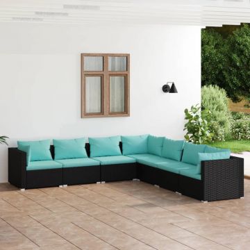 vidaXL Set mobilier de grădină cu perne, 7 piese, negru, poliratan