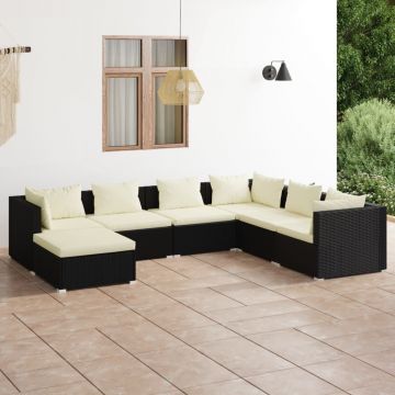 vidaXL Set mobilier de grădină cu perne, 7 piese, negru, poliratan