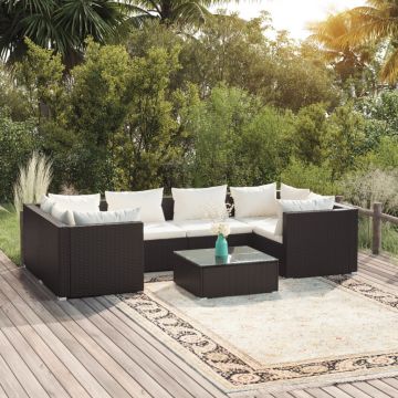 vidaXL Set mobilier de grădină cu perne, 7 piese, negru, poliratan