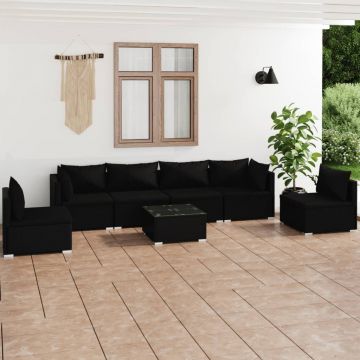 vidaXL Set mobilier de grădină cu perne, 7 piese, negru, poliratan