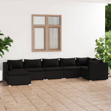 vidaXL Set mobilier de grădină cu perne, 7 piese, negru, poliratan