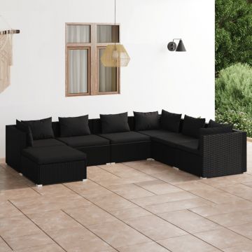 vidaXL Set mobilier de grădină cu perne, 7 piese, negru, poliratan