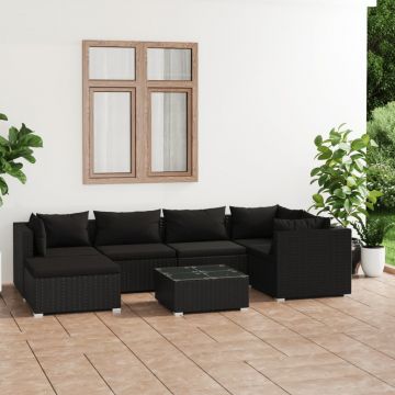 vidaXL Set mobilier de grădină cu perne, 7 piese, negru, poliratan