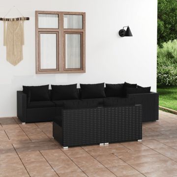 vidaXL Set mobilier de grădină cu perne, 7 piese, negru, poliratan