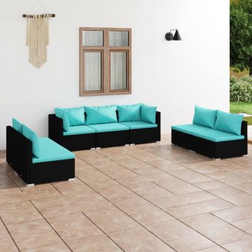 vidaXL Set mobilier de grădină cu perne, 7 piese, negru, poliratan