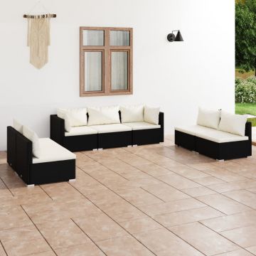 vidaXL Set mobilier de grădină cu perne, 7 piese, negru, poliratan