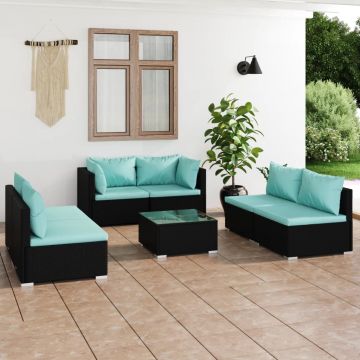 vidaXL Set mobilier de grădină cu perne, 7 piese, negru, poliratan