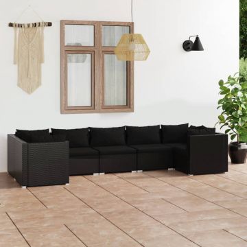 vidaXL Set mobilier de grădină cu perne, 7 piese, negru, poliratan