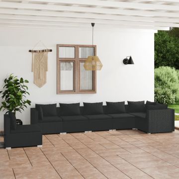 vidaXL Set mobilier de grădină cu perne, 7 piese, negru, poliratan