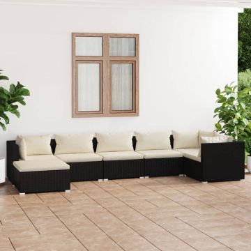 vidaXL Set mobilier de grădină cu perne, 7 piese, negru, poliratan