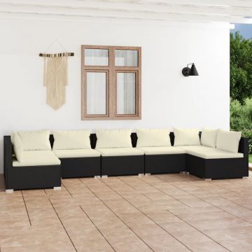 vidaXL Set mobilier de grădină cu perne, 7 piese, negru, poliratan