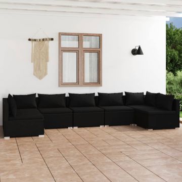 vidaXL Set mobilier de grădină cu perne, 7 piese, negru, poliratan