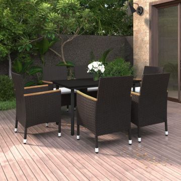 vidaXL Set mobilier de grădină cu perne, 7 piese, poliratan și sticlă