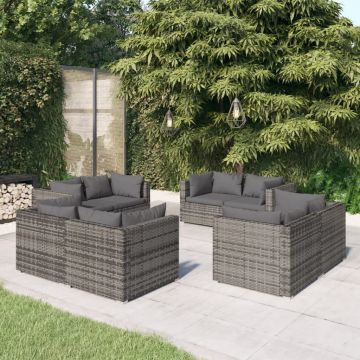 vidaXL Set mobilier de grădină cu perne, 8 piese, gri, poliratan