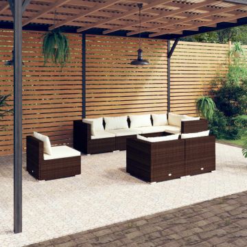 vidaXL Set mobilier de grădină cu perne, 8 piese, maro, poliratan