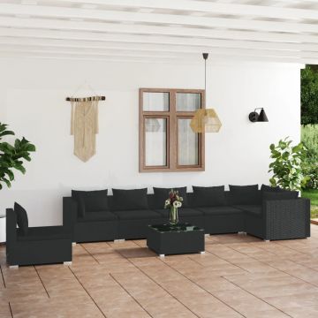 vidaXL Set mobilier de grădină cu perne, 8 piese, negru, poliratan