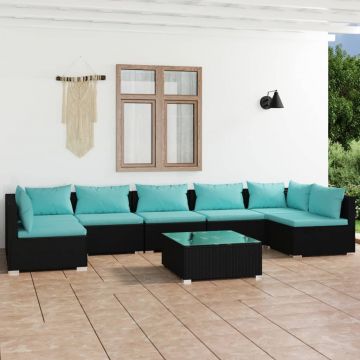 vidaXL Set mobilier de grădină cu perne, 8 piese, negru, poliratan