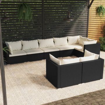 vidaXL Set mobilier de grădină cu perne, 8 piese, negru, poliratan