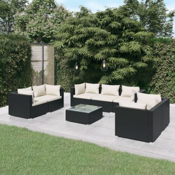 vidaXL Set mobilier de grădină cu perne, 8 piese, negru, poliratan