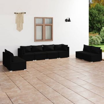 vidaXL Set mobilier de grădină cu perne, 8 piese, negru, poliratan