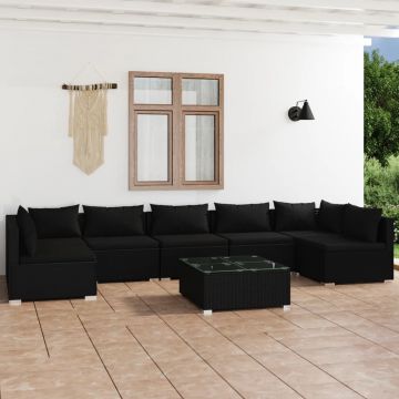 vidaXL Set mobilier de grădină cu perne, 8 piese, negru, poliratan