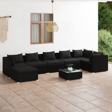 vidaXL Set mobilier de grădină cu perne, 8 piese, negru, poliratan