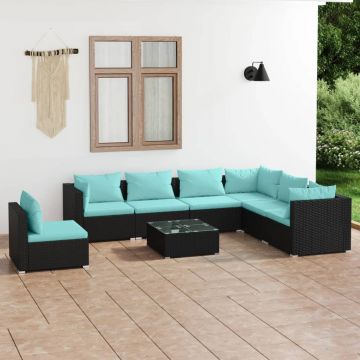 vidaXL Set mobilier de grădină cu perne, 8 piese, negru, poliratan