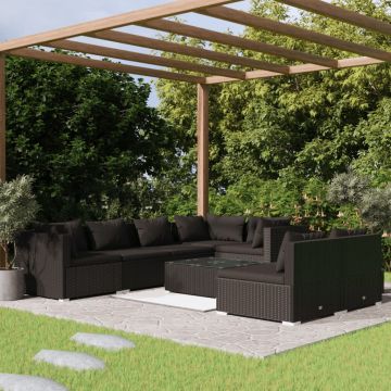 vidaXL Set mobilier de grădină cu perne, 8 piese, negru, poliratan