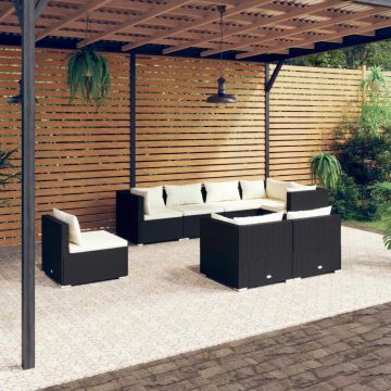 vidaXL Set mobilier de grădină cu perne, 8 piese, negru, poliratan