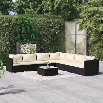 vidaXL Set mobilier de grădină cu perne, 8 piese, negru, poliratan