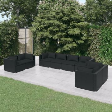 vidaXL Set mobilier de grădină cu perne, 8 piese, negru, poliratan