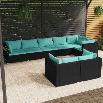 vidaXL Set mobilier de grădină cu perne, 8 piese, negru, poliratan