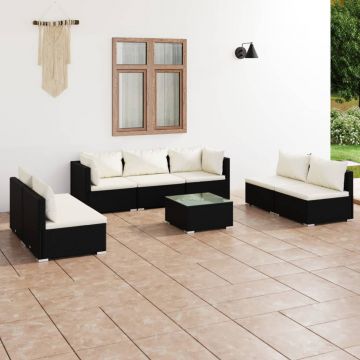 vidaXL Set mobilier de grădină cu perne, 8 piese, negru, poliratan