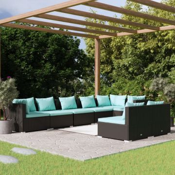 vidaXL Set mobilier de grădină cu perne, 8 piese, negru, poliratan