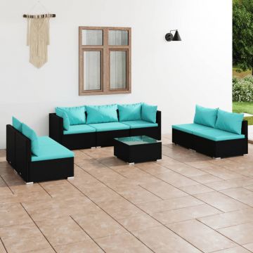 vidaXL Set mobilier de grădină cu perne, 8 piese, negru, poliratan