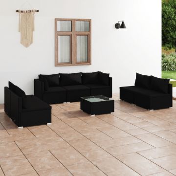 vidaXL Set mobilier de grădină cu perne, 8 piese, negru, poliratan