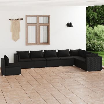 vidaXL Set mobilier de grădină cu perne, 8 piese, negru, poliratan