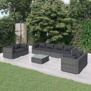 vidaXL Set mobilier de grădină cu perne, 9 piese, gri, poliratan