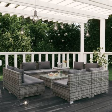 vidaXL Set mobilier de grădină cu perne, 9 piese, gri, poliratan