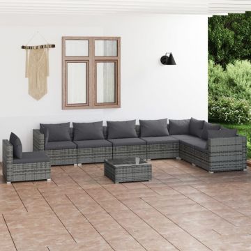 vidaXL Set mobilier de grădină cu perne, 9 piese,gri, poliratan