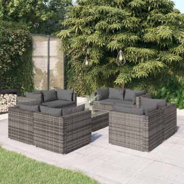 vidaXL Set mobilier de grădină cu perne, 9 piese,gri, poliratan