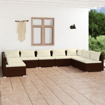 vidaXL Set mobilier de grădină cu perne, 9 piese, maro, poliratan