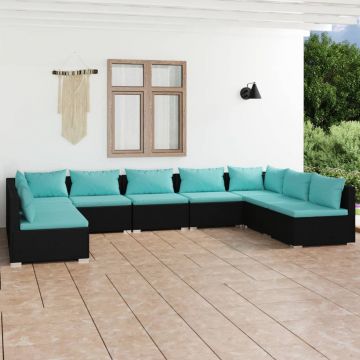 vidaXL Set mobilier de grădină cu perne, 9 piese, negru, poliratan