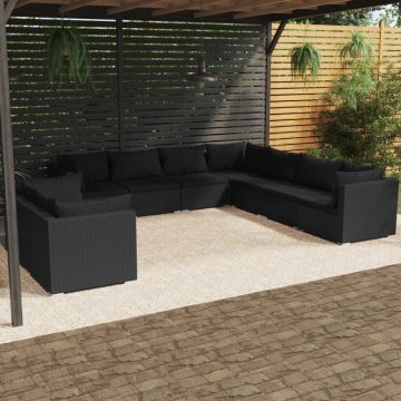 vidaXL Set mobilier de grădină cu perne, 9 piese, negru, poliratan