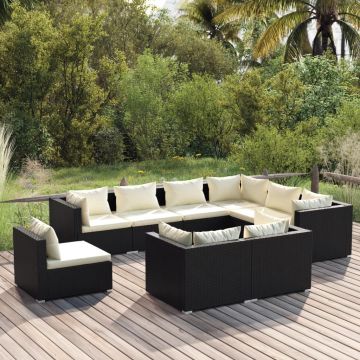 vidaXL Set mobilier de grădină cu perne, 9 piese, negru, poliratan