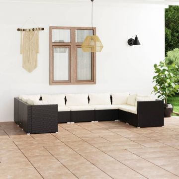 vidaXL Set mobilier de grădină cu perne, 9 piese, negru, poliratan